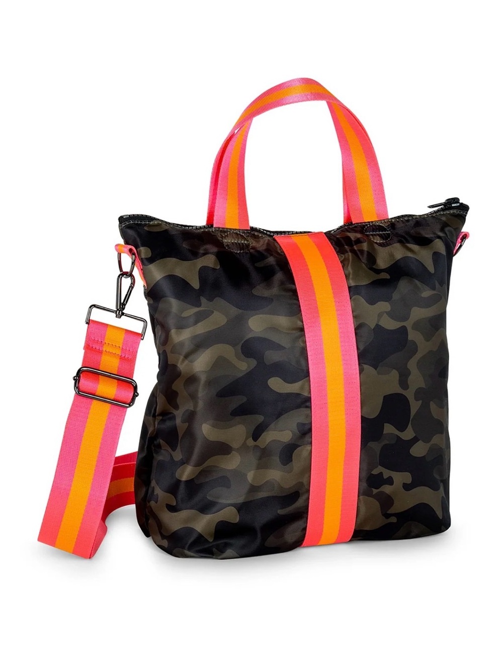 HAUTE SHORE Camo Tote with Neon Pink & Neon Orange Stripe